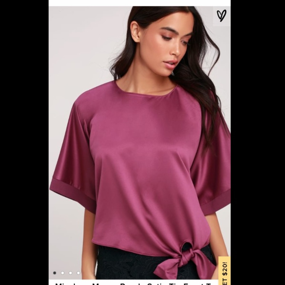 Mauve Purple Satin Tie Front Blouse